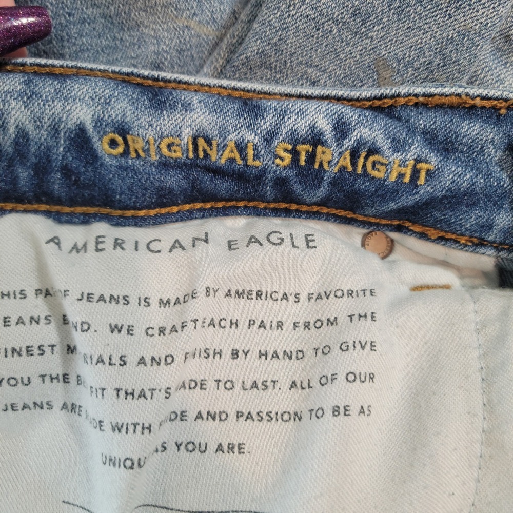 American Eagle Jeans Mens 33x34 Airflex Slim Straight Paint Splatter Distressed - Picture 12 of 14